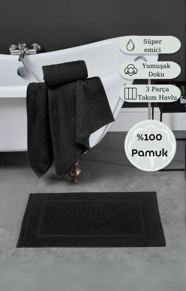 Karna Hotel Serisi Gravel Havlu Seti 70x140 Siyah - 70 X 140