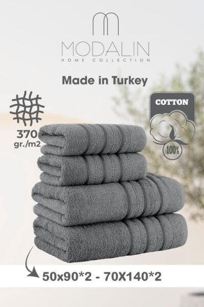 4 Lü Banyo Havlusu Seti Dora Gri - 70X140cm x2 / 50x90cm x2 Gri - 70 X 140
