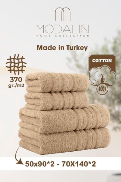 Banyo - El Havlu Seti Premium Krem 50x90 / 70x140 x2 Bej - 70 X 140