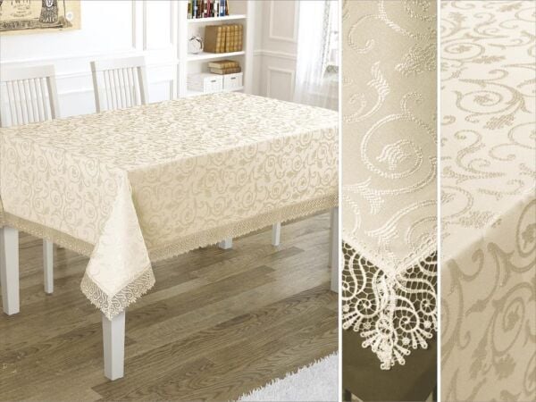 Zarif Güpürlü Masa Örtüsü Krem - 140 X 180
