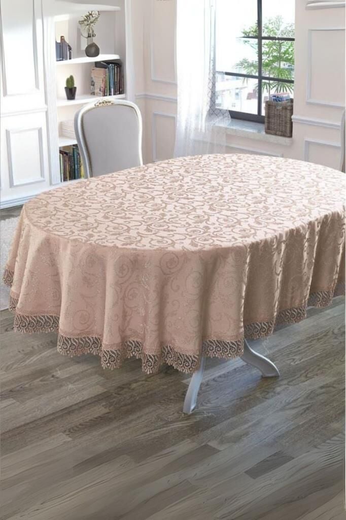 Oval Masa Örtüsü Pudra - 160 X 220
