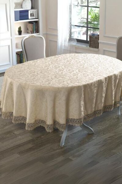 Oval Masa Örtüsü Bej - 160 X 220