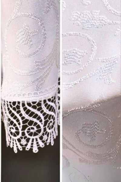 Güpürlü KDK Yuvarlak Masa Örtüsü Beyaz