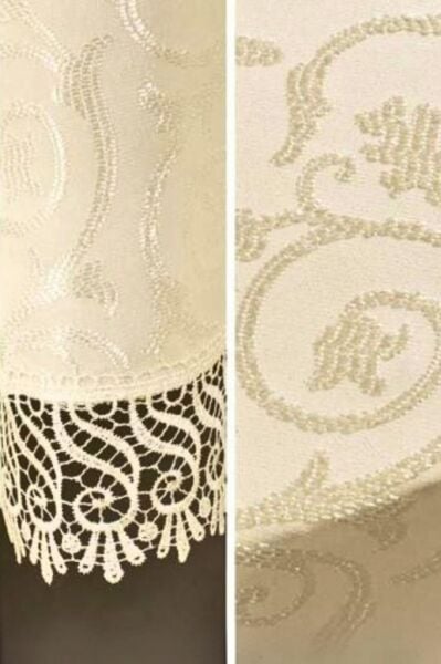 Güpürlü KDK Yuvarlak Masa Örtüsü Krem