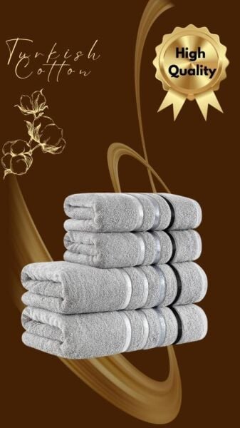 Banyo Havlu Seti 4 Lü Bale Premium - 70X140cm x2 / 50x90cm x2 Gri - 70 X 140