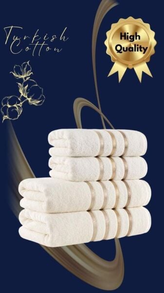 Banyo Havlu Seti 4 Lü Bale Premium - 70X140cm x2 / 50x90cm x2 Krem - 70 X 140