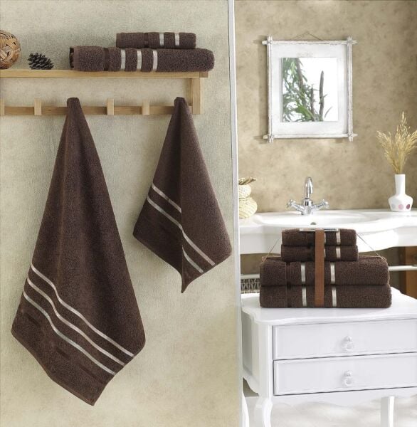 Banyo Havlu Seti 4 Lü Bale Premium - 70X140cm x2 / 50x90cm x2 Kahverengi - 70 X 140