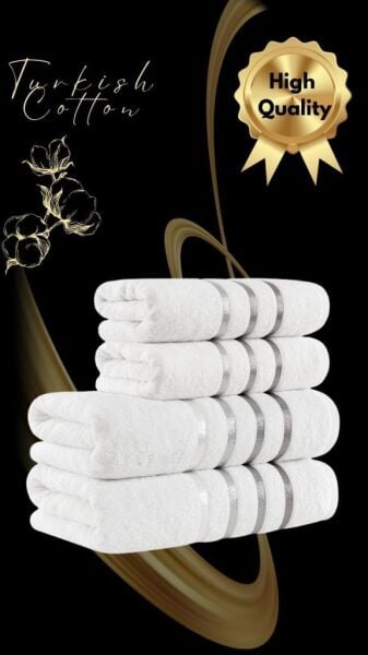 Banyo Havlu Seti 4 Lü Bale Premium - 70X140cm x2 / 50x90cm x2 Beyaz - 70 X 140