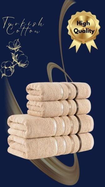 Banyo Havlu Seti 4 Lü Bale Premium - 70X140cm x2 / 50x90cm x2 Bej - 70 X 140