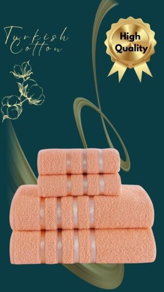 Banyo Havlu Seti 4 Lü Bale Premium - 70X140cm x2 / 50x90cm x2 70 X 140 - Somon