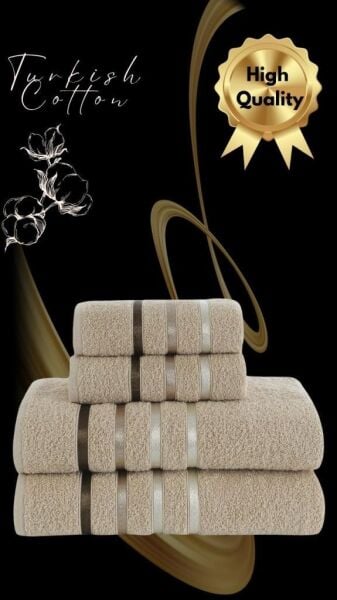 Banyo Havlu Seti 4 Lü Bale Premium - 70X140cm x2 / 50x90cm x2 Sütlü Kahve - 70 X 140