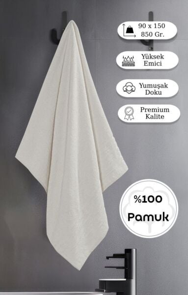Bej Banyo Havlusu Tekli Dora 90x150 cm Yüksek Emici