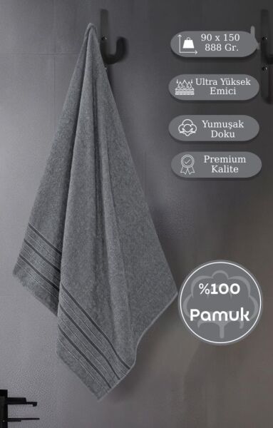 Banyo Havlusu Tekli Dora 90x150 cm Yüksek Emici Gri - 90 X 150