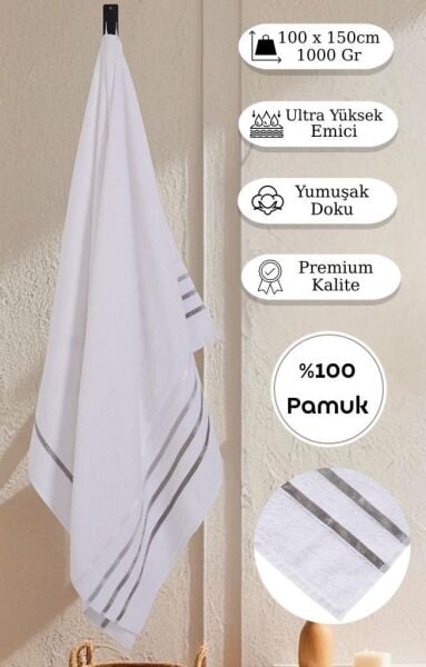 Banyo Havlusu Tekli Pamuk Bale Premium 100x150 Beyaz - 100 x 150
