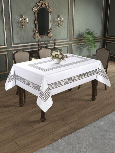 Masa Örtüsü Jakarlı Kardea Beyaz - 150 X 220