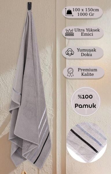 Banyo Havlusu Tekli Pamuk Bale Premium 100x150 Gri - 100 x 150