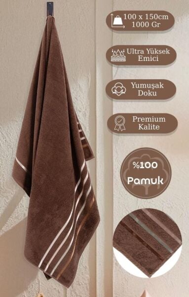 Banyo Havlusu Tekli Pamuk Bale Premium 100x150 Kahve - 100 x 150