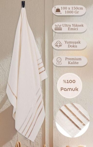 Banyo Havlusu Tekli Pamuk Bale Premium 100x150 Krem - 100 x 150