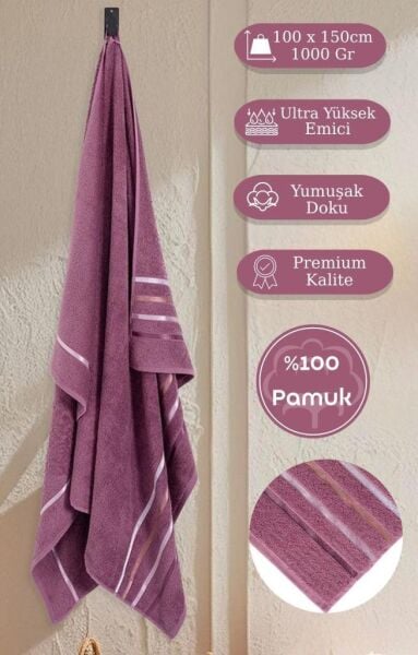 Banyo Havlusu Tekli Pamuk Bale Premium 100x150 Mürdüm - 100 x 150