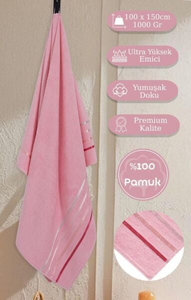 Banyo Havlusu Tekli Pamuk Bale Premium 100x150 Pembe - 100 x 150