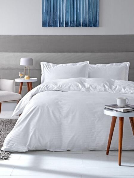 Beyaz Otel Tipi Pamuk Saten Çift Kişilik Nevresim Takımı Beyaz - 200 X 220