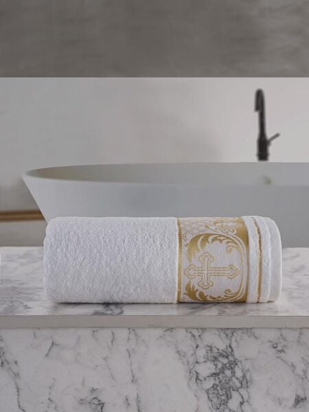 Beyaz Pamuk Jakarlı Tekli Banyo Havlusu Saint