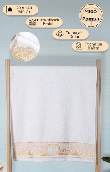 Beyaz Pamuk Jakarlı Tekli Banyo Havlusu Saint Beyaz - 70 X 140