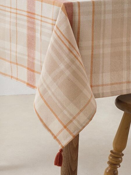 Ekose Masa Örtüsü Karna Maya Natural-Turuncu - 150 X 200