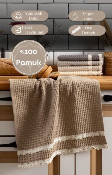 Mutfak Havlusu 40x60 cm 5’li Set Torshon Güpürlü Kopenaki V5 - 40 X 60