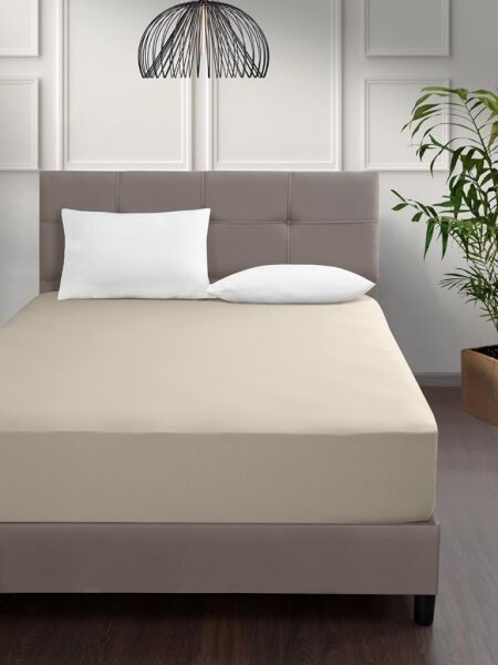 Geniş Lastikli Penye Çarşaf Elina – Nefes Alabilir, Esnek Yapılı 160x200 +30cm Bej - 160 X 200