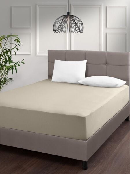 Geniş Lastikli Penye Çarşaf Elina – Nefes Alabilir, Esnek Yapılı 160x200 +30cm Bej - 160 X 200