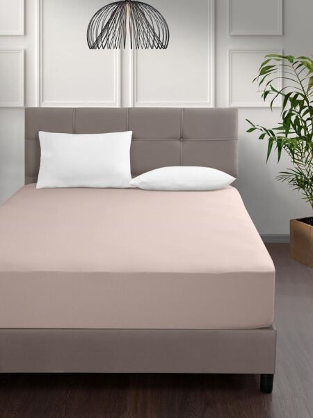 Geniş Lastikli Penye Çarşaf Elina – Nefes Alabilir, Esnek Yapılı 160x200 +30cm Pudra - 160 X 200