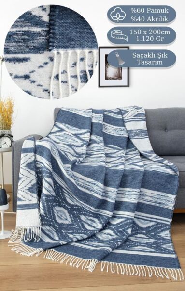 Tv Diz Battaniyesi Pamuk Frezze Mavi - 150 X 200