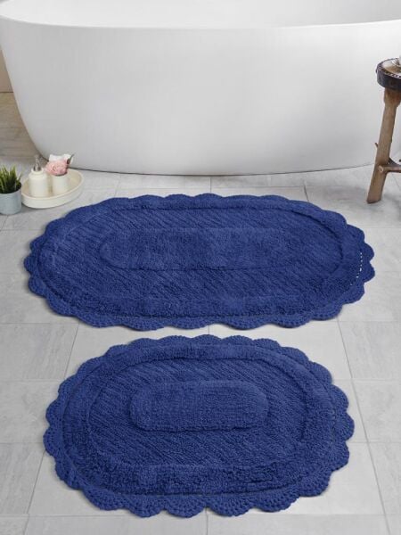 Dantelli Banyo Paspası Lokal – Kaymaz Tabanlı, Zarif Tasarımlı Lacivert - 50 X 70