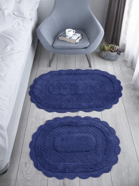 Dantelli Banyo Paspası Lokal – Kaymaz Tabanlı, Zarif Tasarımlı Lacivert - 50 X 70