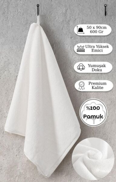 Saf Beyaz Microcotton Mora Havlu Beyaz - 50 X 90