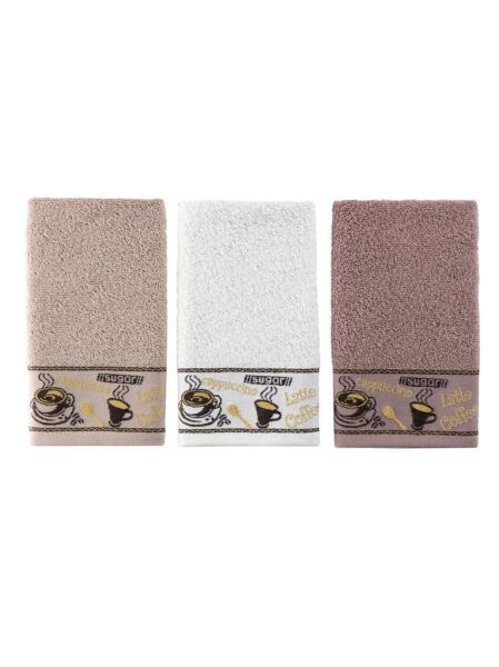 Mutfak Havlu Seti 3’lü Jakarlı Pamuk Coffee Cup 30x50 Sütlü Kahve - 30 X 50