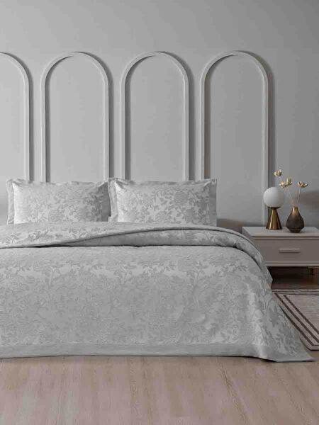 Yatak Örtüsü Seti Jakarlı Estela Açık Gri - 240 X 260