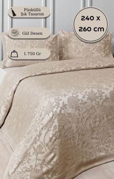 Yatak Örtüsü Seti Jakarlı Estela Bej - 240 X 260