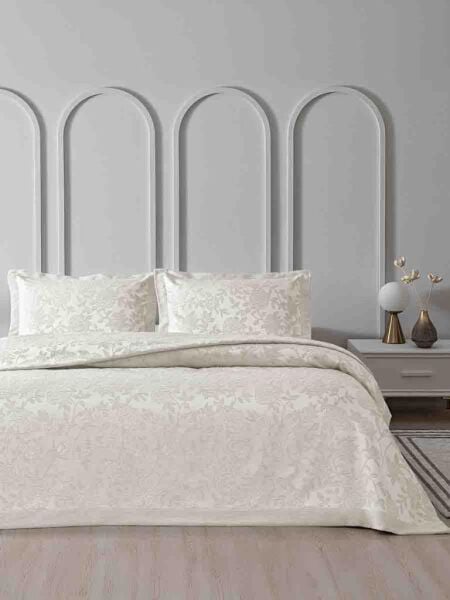 Yatak Örtüsü Seti Jakarlı Estela Krem - 240 X 260