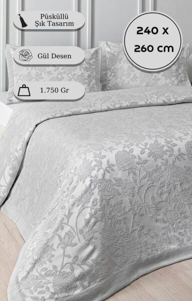 Yatak Örtüsü Seti Jakarlı Estela Krem - 240 X 260