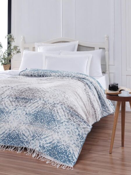 Tv Diz Battaniyesi Pamuk Morena Mavi - 150 X 200