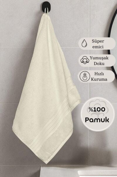 Pamuk Tekli Havlu Karna Premıum Ramse - 50 x 90 Krem - 50 X 90