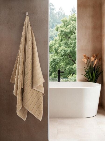 Pamuk Tekli Havlu Jakarlı Karna Premıum Venna - 70 x 140 Sütlü Kahverengi - 70 X 140