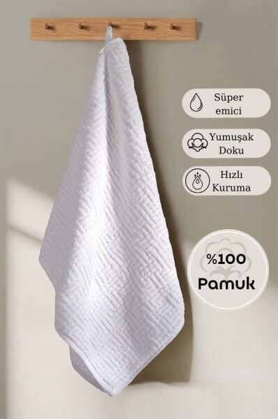 Pamuk Tekli Havlu Jakarlı Karna Premıum Molıs - 70 x 140 Beyaz - 70 X 140