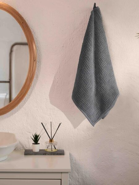 Pamuk Tekli Havlu Jakarlı Karna Premıum Molıs - 70 x 140 Gri - 70 X 140