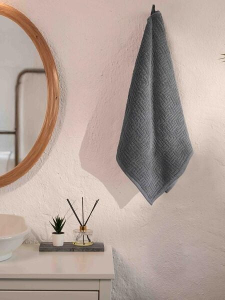 Pamuk Tekli Havlu Jakarlı Karna Premıum Molıs - 70 x 140 Gri - 70 X 140