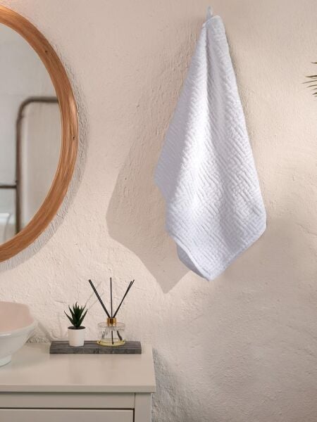 Pamuk Tekli Havlu Jakarlı Karna Premıum Molıs - 50 x 90 Beyaz - 50 X 90