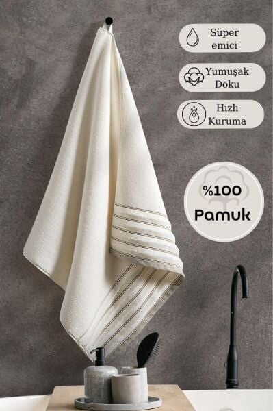 Tekli Havlu Mıcro Pamuk Eco Karna Vesta - 50 x 90 Bej - 50 X 90