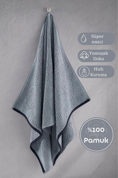 Pamuk Tekli Havlu Jakarlı Karna Premıum Vance - 50 x 90 Okyanus Mavisi - 50 X 90